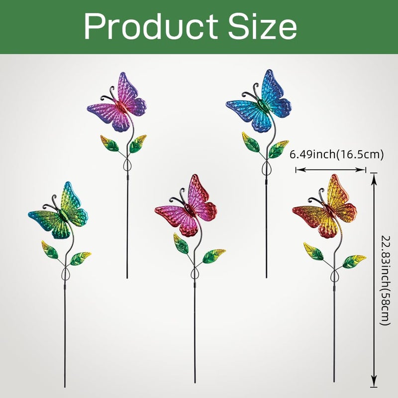 Venniy 5 Pack Butterfly Decorative Garden Stakes,Outdoor Metal Decor Outdoor Decorations for Patio and Yard - Image 4